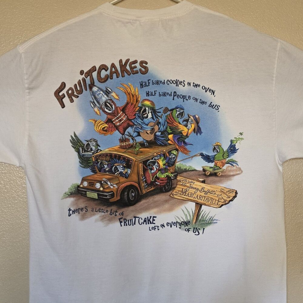 VTG Jimmy Buffett's Margaritaville XL T-Shirt Fruitcakes Las Vegas NV Parrot Y2K